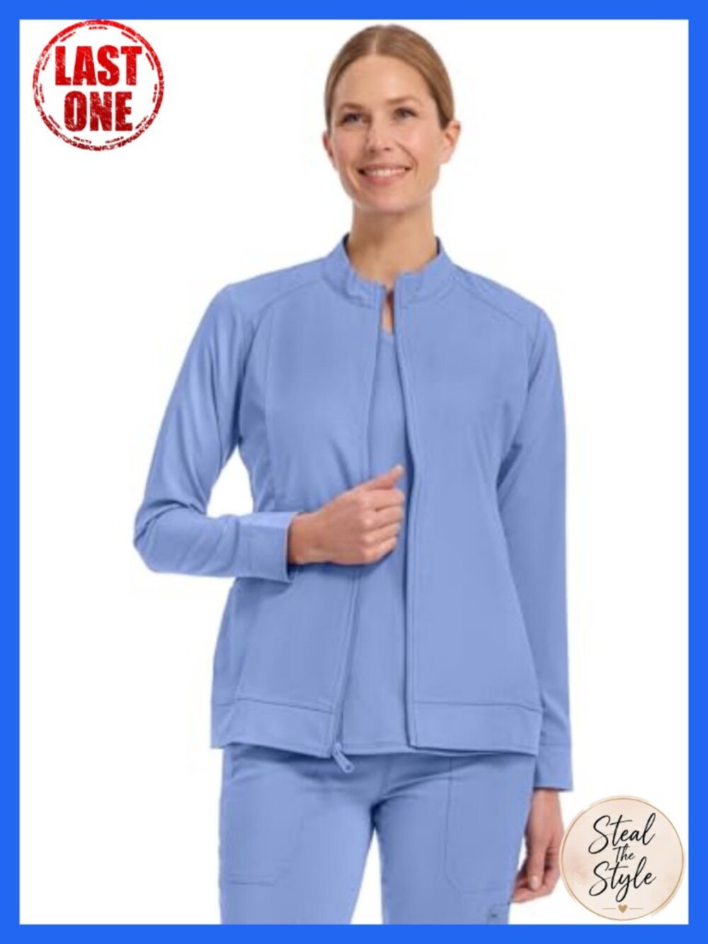 Women's Medical Scrub Jacket Zip Up Stand Collar Stretch Long Sleeve